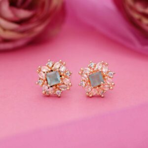 Floral White & Mint AD Stud Earring