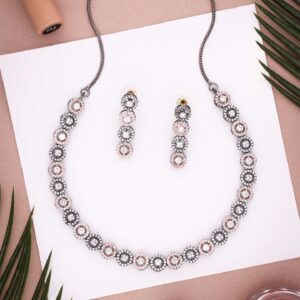 Rose Gold & Black Silver Mix Tone Contemporary Necklace set