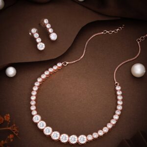 Graceful and stylish Sterling Rose Gold White Necklace set