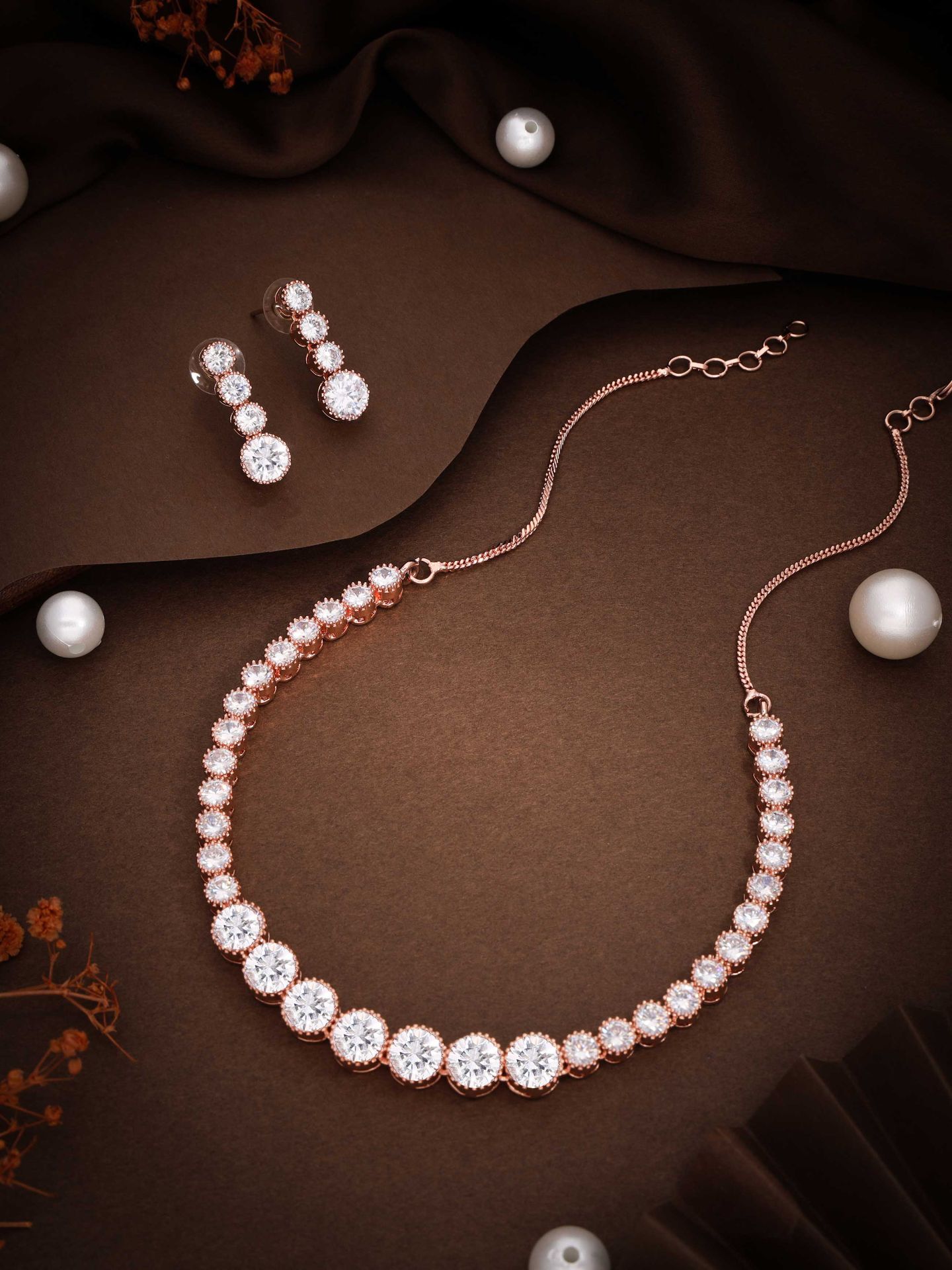 Graceful and stylish Sterling Rose Gold White Necklace set