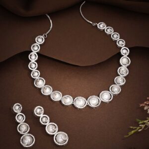 Royal Sterling Silver Pear and AD Studded Neckpieces