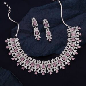 Enchanting Harmony Baby Pink & White AD Necklace set