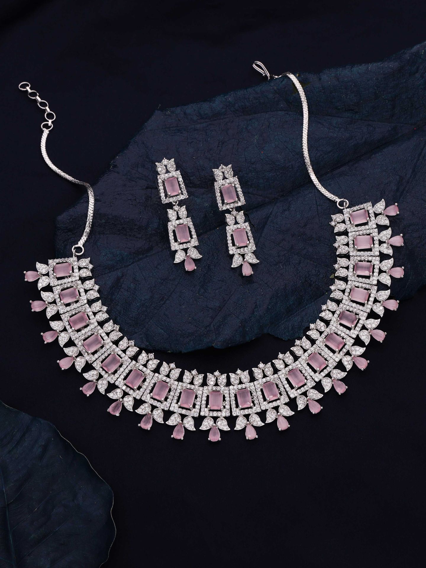 Enchanting Harmony Baby Pink & White AD Necklace set