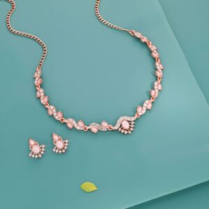 Rose Gold Polish Rose Petal Elegance Pink AD Necklace Set