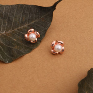 Elegant Rose Gold-Plated Pearl Stud Earrings for Women