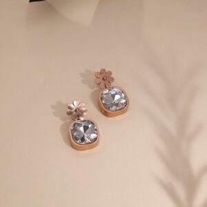 Classic Floral Brilliant Cut AD Diamond White Drop Earrings