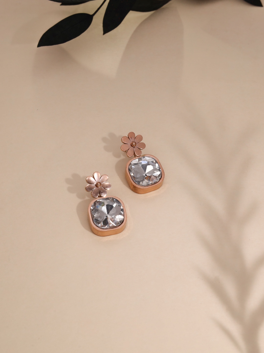 Classic Floral Brilliant Cut AD Diamond White Drop Earrings