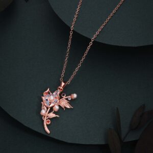 Rose Gold Plated Multi Color Floral Shape Pendant Statement Copper Necklace