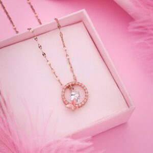 Rose Gold Plated Pave Zirconia & Pearl Studded Radiant Pendant Set