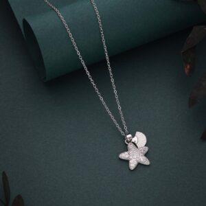 Silver Tone Micro Design Lucky Star Pendant Chain Daily Wear for Women & Girls